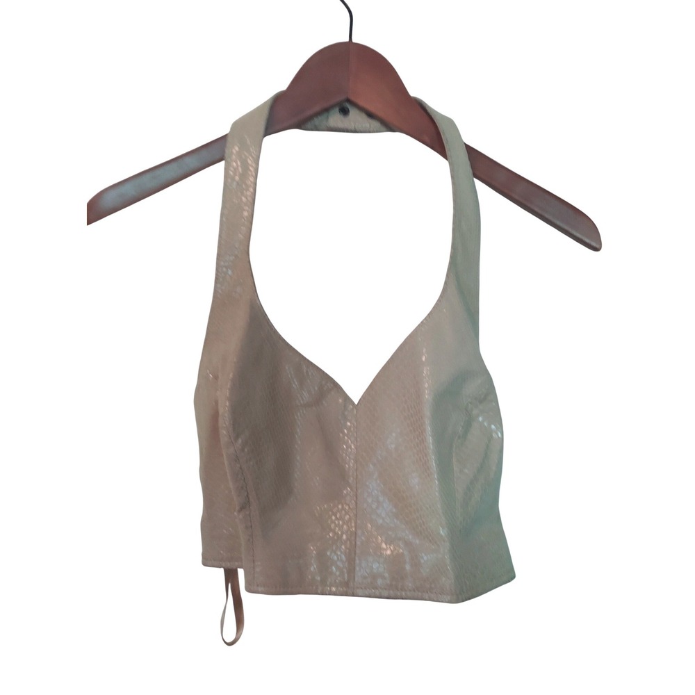 Wilsons Leather Pelle Studio Snakeskin Embossed Fairy Halter Top Beige XL NWT